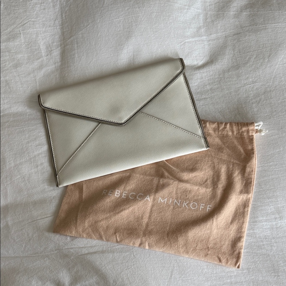 Rebecca Minkoff Cream Envelope Clutch with Silver Trim